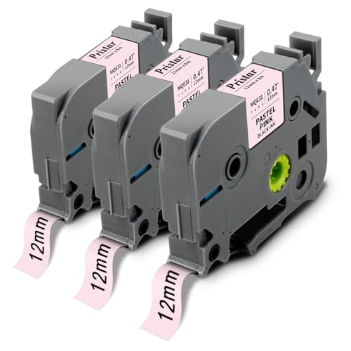 Pristar Compatible for Brother P Touch Label Tape Pastel Pink Ribbon 12mm 0.47 Laminated TZ Tape TZe-MQE31 Work with PTouch Label Maker PT D210 D220 H110 1000 1280 D400, Black on Pastel Pink, 3-Pack