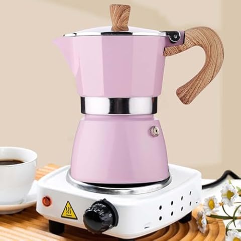 MORDEN MS Moka Pot Stovetop Espresso Maker 6 Cup Moka Pot - 10 oz Italian Coffee Maker, Red Manual Cuban Coffee Percolator Machine Italian Espresso Greca Coffee Maker for Cappuccino or Latte(Pink Cover