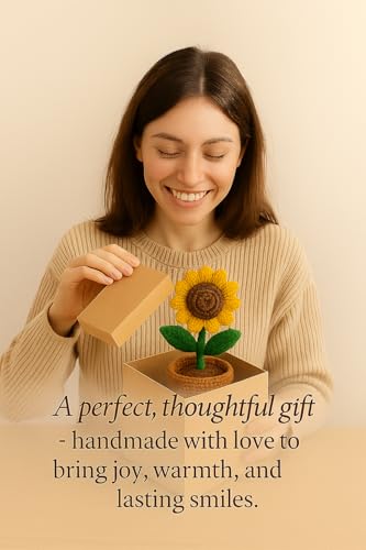 Image of Handmade Crochet Sunflower Pot - Eco-Friendly Knitted Flower Plant for Home Decor, Cute Crochet Flowers for Office Desk, Table Decor & Gift Item (White)