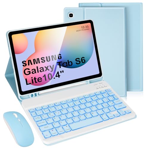 Custodia con Tastiera Retroilluminata con Mouse per Galaxy Tab S6 Lite 2020 10.4in Cover per tablet sottile con Supporto per Penna S Integrato e wireless blu