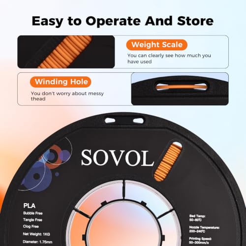 Image of Sovol 3D Printer Matte PLA Filament 1.75mm 1KG (2.2lbs), Pumpkin Orange