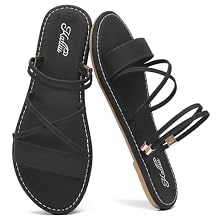 katliu Women's Strappy Flat Sandals Round Toe Slide Sandals Casual Summer Sandals