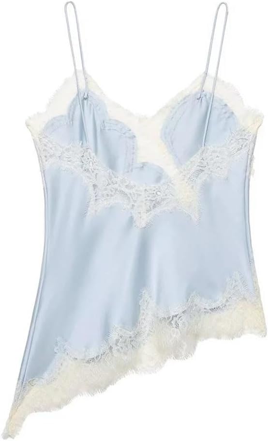 Women's Lace Tank Top Solid Color Asymmetrical Hem Backless Lingerie Camisole Vest