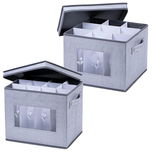 VENO Stemware Storage Box Set with Lid and Handles, Organizer For...