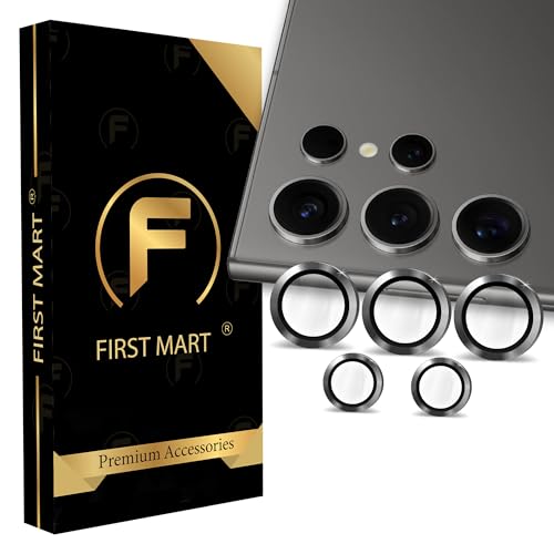 Image of FIRST MART Black Camera Ring Guard Protector for Samsung Galaxy S24 Ultra | Tempered Glass with Metal Alloy Rings, HD Clear, Scratch Resistant, Case-Friendly | Pack of 1