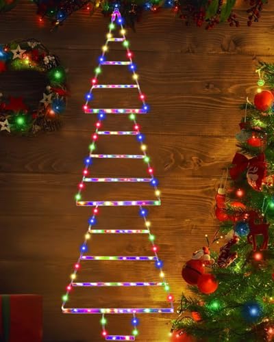 PLMNBGF Christmas Lights Outdoor Decorations 4.6ft 175LED Christmas Decorative Ladder Lights with 8 Modes,LED Christmas Tree Lights for Window,Home,Wall,Christmas Tree Decor