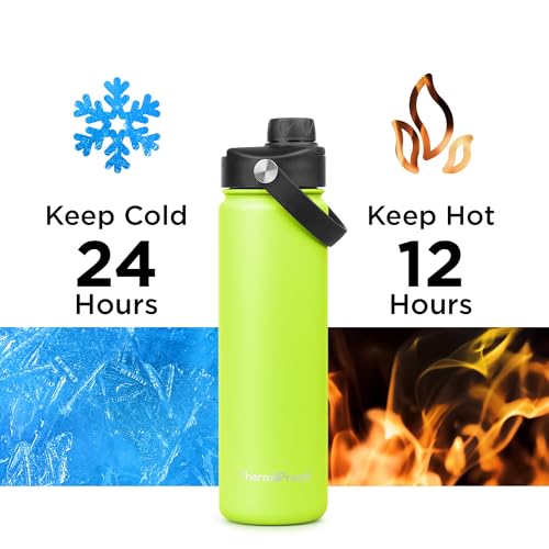 Image of ThermoProof Double-Walled Vacuum Insulated Stainless Steel Water Bottle - Wide Mouth with Chug & Spout Lids, Dishwasher Safe, Reusable, Leakproof, Hot & Cold for Men, Women & Kids - 22oz, Fresh Mint