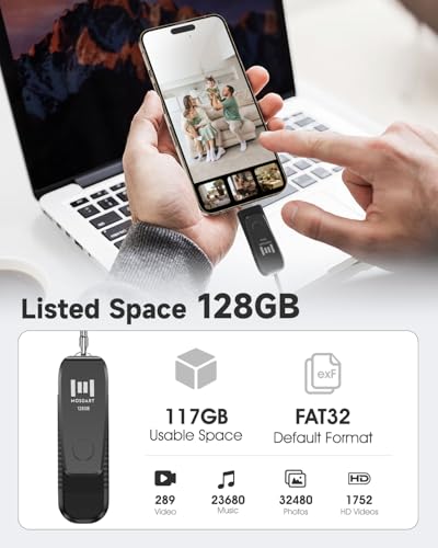 Image of MOSDART 128GB USB C and A 3.1 Dual Flash Drive with Keychain, Black | Fits Android Phones, iPhone 15, 16, 17, Macbook, iPad, For Photos and Videos, USB-C Port Protection, Phone Case Friendly