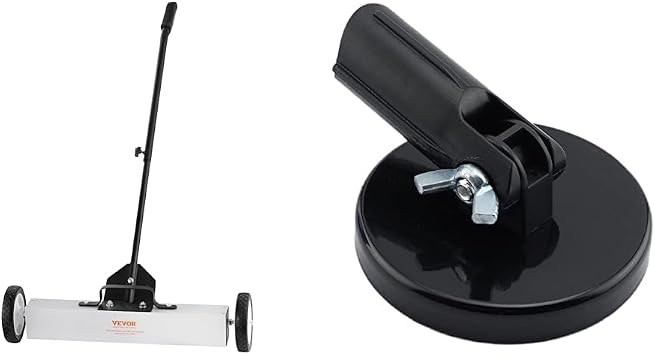 VEVOR 50Lbs Rolling Magnetic Sweeper with Wheels & Magnetic Pick-Up Tool Attachment, 3.20" Diameter, 0.440" Thick Magnet Assembly with Acme-Threaded Attachment for Standard Broom
