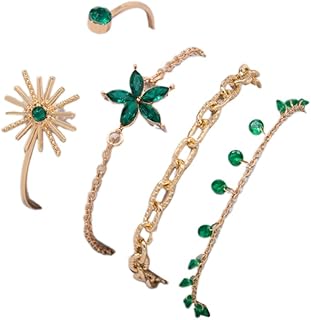 إسورة للنساء، مصنوعة من الراينستون والمعدن، بلون ذهبي وأخضر وتصميم زهري، مقاس 2 سنتيمتر