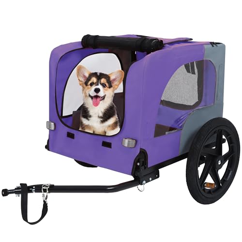 Heavy Duty Dog Bike Trailer with 16" All-Terrain Wheels & Universal Hitch, Foldable Pet/Cargo Carrier for Bicycles, Camping, Hiking (Purple)