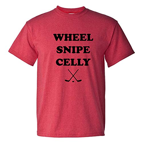 UGP Campus Apparel Wheel Snipe Celly - Funny Hockey Dangles Score Celebration T Shirt - Large - Heather Red
