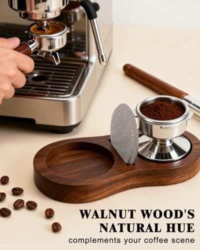 Image of Tamping Station, Walnut Espresso Tamping Station, Espresso Accessories Organizer Compact Coffee Tamper Holder Coffee Maker Tool
