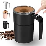 Electric Coffee Mug with a Built-in LCD Thermometer, 380ML/13OZ Rechargeable Self Stirring Mug with Lid and Temp Display, 304 Stainless Steel Perfect for Brewing Coffee Milk Cocoa (Black)