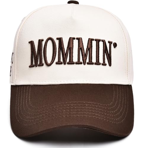 Image of Women's Mommin Trucker Hat - Vintage Two-Tone Ponytail Baseball Cap, Embroidered Adjustable Hat, Great Gift for Mom & Women
