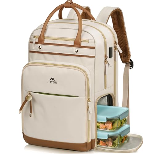MATEIN Teacher Work Backpack with Lunch Compartment Detachable, 15.6 Inch Laptop Backpack with USB Port & Organized Pocket, College Computer Backpacks Meal Prep Bag Gift for Women Nurse Commute Office