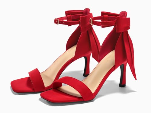 Image of Coutgo Womens Bow Tie High Heels One Strap Heeled Sandals Sexy Stiletto Open Toe Wedding Bride Shoes