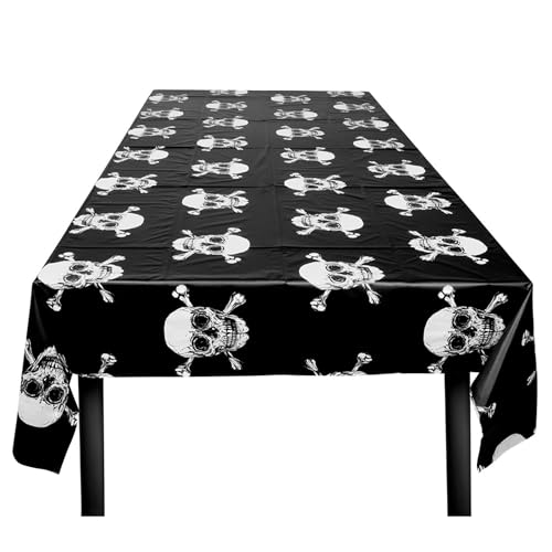 Boland 74115 - Nappe pirate, taille 130 x 180 cm, nappe avec motif tête de mort, décoration, décoration de fête pour anniversaire ou fête à thème