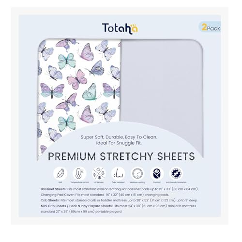 TotAha Premium Stretchy Changing Pad Cover, Buttery Soft Diaper Changing Pad Covers for Girls Boys, Super Stretchy Jersey Knit Changing Table Covers2-Pack, Purple Butterfly