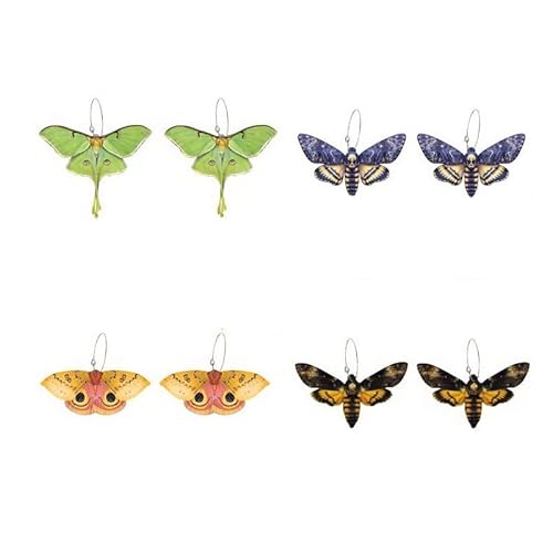 Pingyongchang 4 Pairs Butterfly Colorful Acrylic Earrings Cute Insect Moth Wing Earrings for Women Girl Summer Vacation Jewelry-B