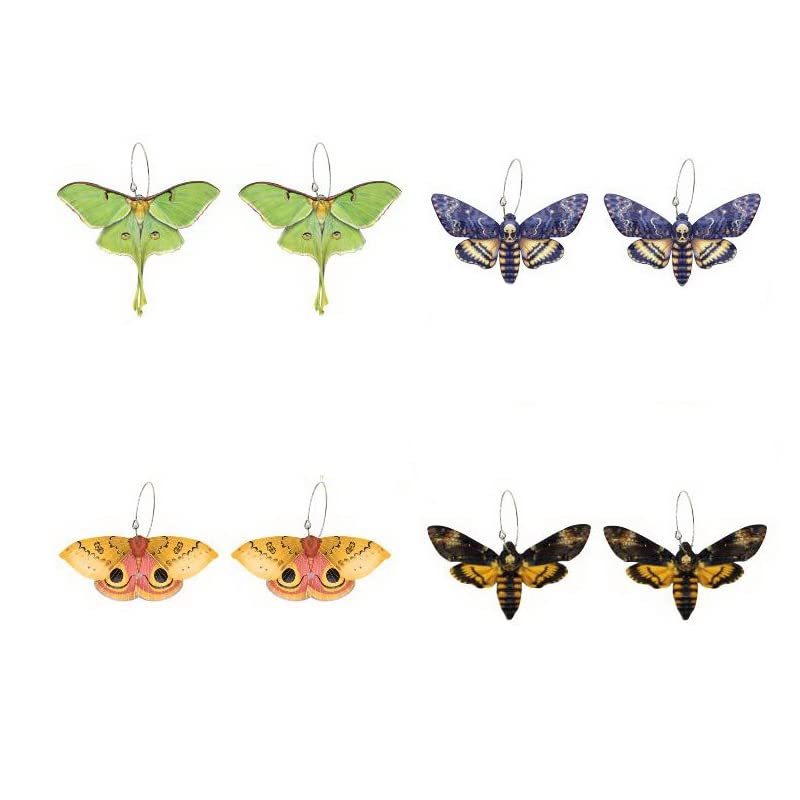 Pingyongchang 4 Pairs Butterfly Colorful Acrylic Earrings Cute Insect Moth Wing Earrings for Women Summer Vacation Jewelry