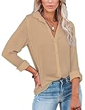 Diosun Womens Button Down V Neck Shirts Long/Short Sleeve Office Casual Business Plain Blouses Tops (Medium, Khaki)