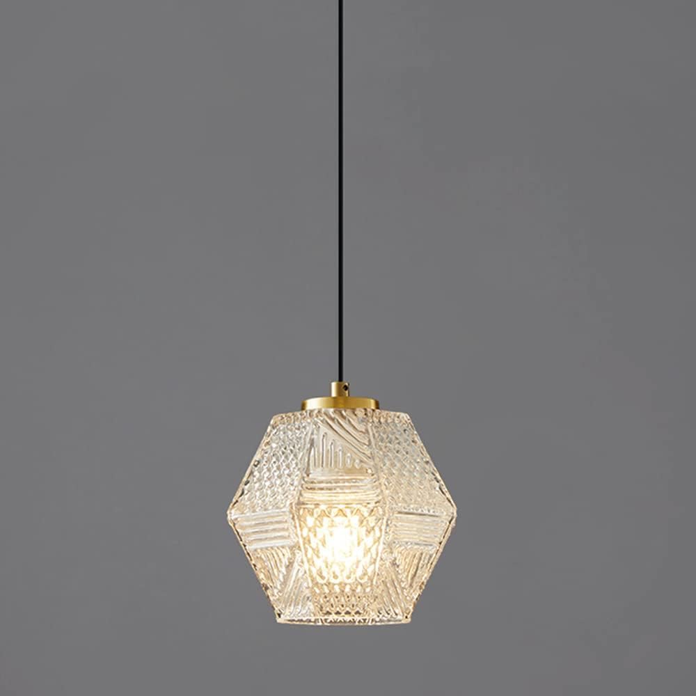 ASerZenith Crystal Glass Pendant Lamp Simple Full Copper Pendent Lamp Bedroom Bedside Chandelier,15Cm