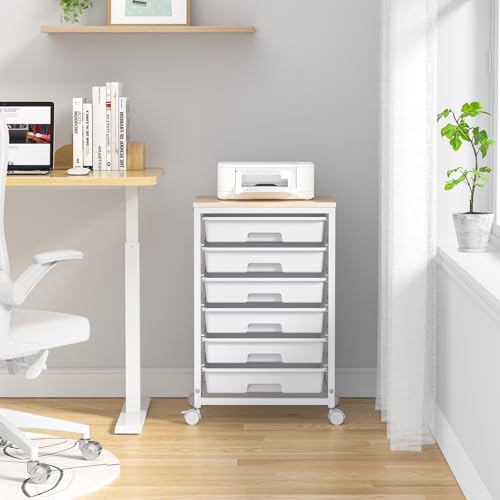SYKIARIOL Rolling Cart with Drawers,Utility Cart with 6 Drawers,Rolling Storage Cart with Drawers and Wooden Tabletop & Lockable Wheel,White - Thumbnail 6