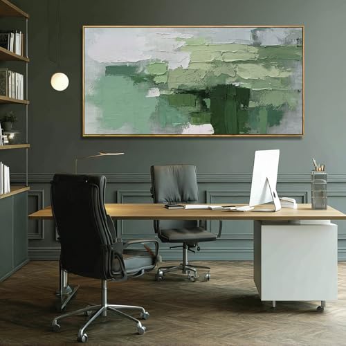 Light Green Abstract Wall Picture 29x58 Inch, Large Framed Canvas Artwork with Wooden Frame, Contemporary Textured Home Accents for Bedroom Dining Room or Hallway by SHEYOYE - Used condition - Image 2