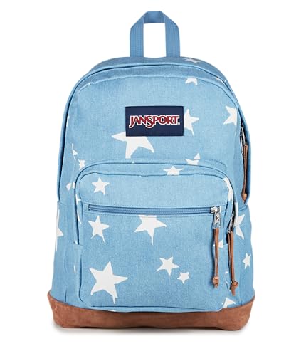 JanSport Right Pack Expressions Backpack – Main Compartment, 15-inch Padded Laptop Compartment, Side Water Bottle Pocket, Utility Pocket with Zippered Rain Flap, Discharge Denim Star