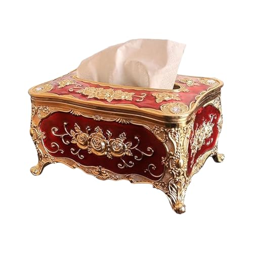 Image of Napkin Holder for Dining Table - Tabletop Napkin Dispenser, Tissue Paper Container for Kitchen, Home, Office, Restaurant (Red-Gold)
