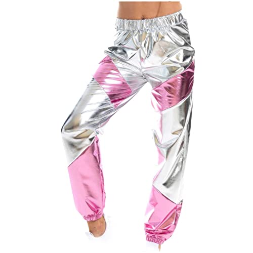 Women's Metallic Shiny Pants Jogger High Waist Casual Holographic Club Wear Streetwear Hip Hop Fashion Smooth Elastic Trouser