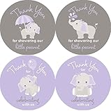 2 Inch Thank You Stickers Girl Baby Shower Favor Labels Gray Elephant (Purple)