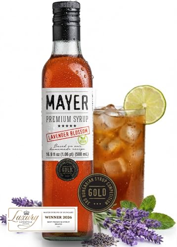 Image of Mayer Lavender Syrup - Pure Lavender Syrup, Award-Winning, Only Real Lavender Flowers and 3 Natural Ingredients, Vegan, Gluten Free, Perfect for Coffee, Cocktails, Lemonades, Desserts - No Added Colors or Flavors (1 Pack)