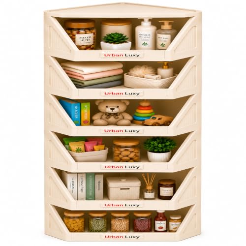 Image of URBAN LUXY Collapsible Wardrobe Rack for Storage /Sturdy Wardrobe /Kitchen Cupboard /Foldable Storage Organizer /Closet for Bedroom /Living Room /Laundry Room (Corner Cupboard, 6PCS)