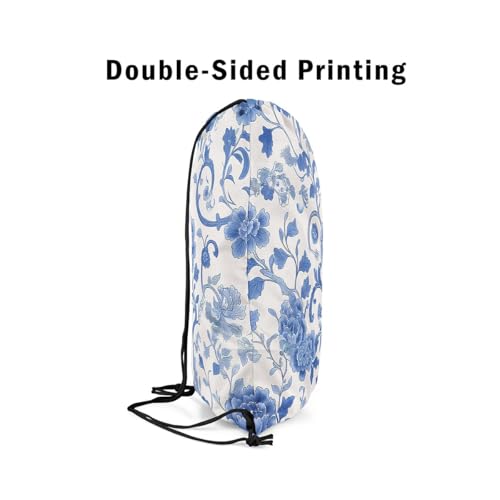 Feelyou Flower Drawstring Backpack 13"x15.7" Floral Botanical Gym String Bag Blossom Flowers Pattern Sports Drawstring Sackpack White Blue Rawstring Bags4
