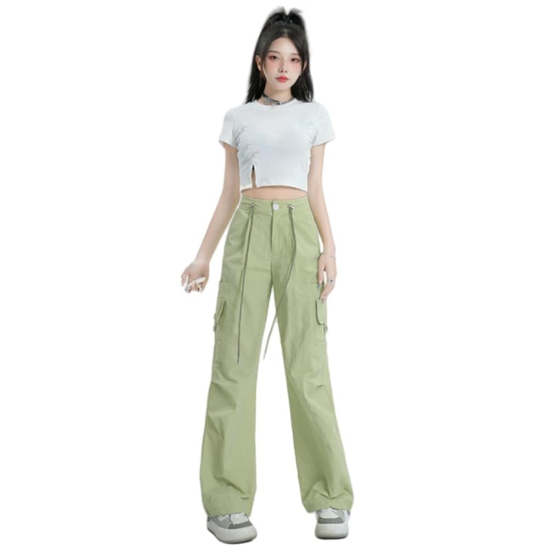 Pantalon cargo droit pour femme taille haute jambe large noir casual