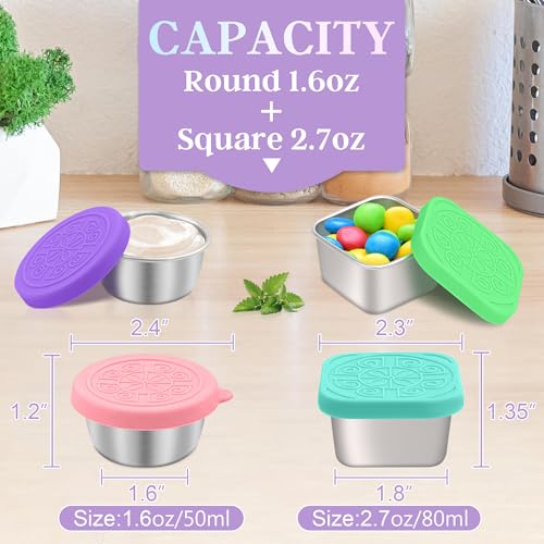 Image of Qukaka 6 PCS Salad Dressing Container to Go,Handy Leakproof Stainless Steel Meal Prep Containers Reusable,Sauce Containers for Lunch Box, Picnics, Travel, Office and Kitchen Storage-1.6oz+2.7oz