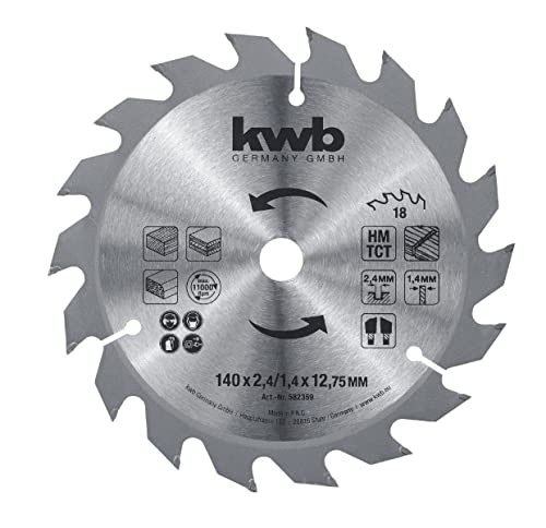 kwb Kreissägeblatt 140 x 12,75 mm, schneller Schnitt, mittlere Güte, Sägeblatt geeignet für Weich- und Hartholz, Tischlerplatten und Spanplatten