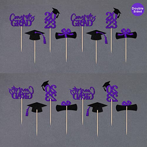 Gexolenu 24 Pcs Purple Class Of 2023 Graduation Cupcake Toppers Double-Sided Grad Cap Cake Toppers For Graduation Party Supplies 2023 Graduate Party Cake Picks Graduation Decorations, Set Of 6 #TOP3