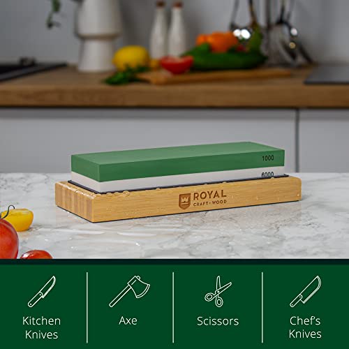 Premium Whetstone Knife Sharpener - 2 Side Grit 1000/6000 Knife Sharpening Wet Stone Kit W/Sharpening Angle Guide, Non-Slip Bamboo Base - Pro Grade #TOP3