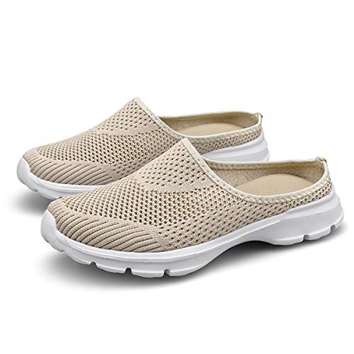 Chicwind Womens Backless Mule Sneaker Summer Mesh Slip On Flat Shoes Khaki 8 #TOP2