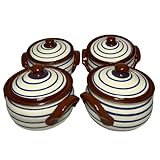 etara Wein&Feinkost Kollektion/Tontopf, Bräter, Schmortopf mit Deckel, Güvec, Brottopf, Joghurttopf, Keramik, bulgarische Tradition, hochwertige Handarbeit (Weiß - blaue Spirale, 3 Liter)