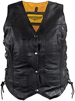 Dream - Chaleco de cuero para mujer, 7 bolsillos, bolsillos laterales, bolsillo para pistola en el interior, regular, Regular