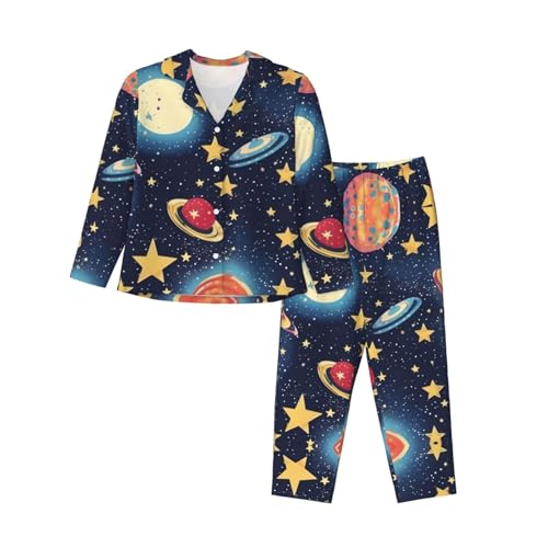 YQTGBCED Set pigiama da donna con stampa spaziale cielo stellato, pigiama familiare, per Natale, Ringraziamento e uso quotidiano, Nero , XXL