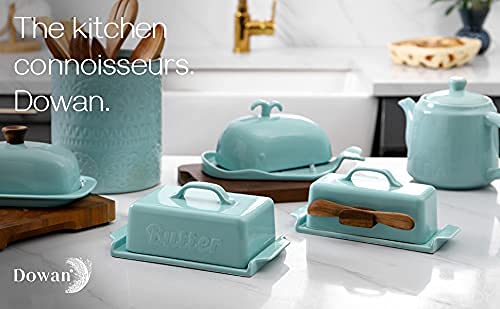 Dowan Butter Dish With Lid And Knife, Butter Dish With Cutting Measurements And Humanized Knife Handle For East West Coast Butter, Ceramic Butter Dish With Lid For Countertop, Turquoise #TOP7