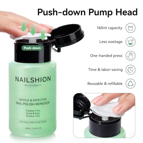 Image of Aloe Vera Nail Polish Remover, Non-Acetone, Push-Down Pump | 5-10s Remove All Air-Dry Nail Polishes, Rich in VE Non-Drying, Clean Nail Polish Home DIY Nail Art Essentials, 5.46 fl. oz