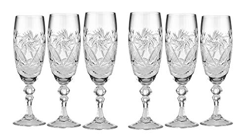 neman 6 Russian CUT Crystal Champagne Glasses on a Stem 200ml/6.8oz Hand Made