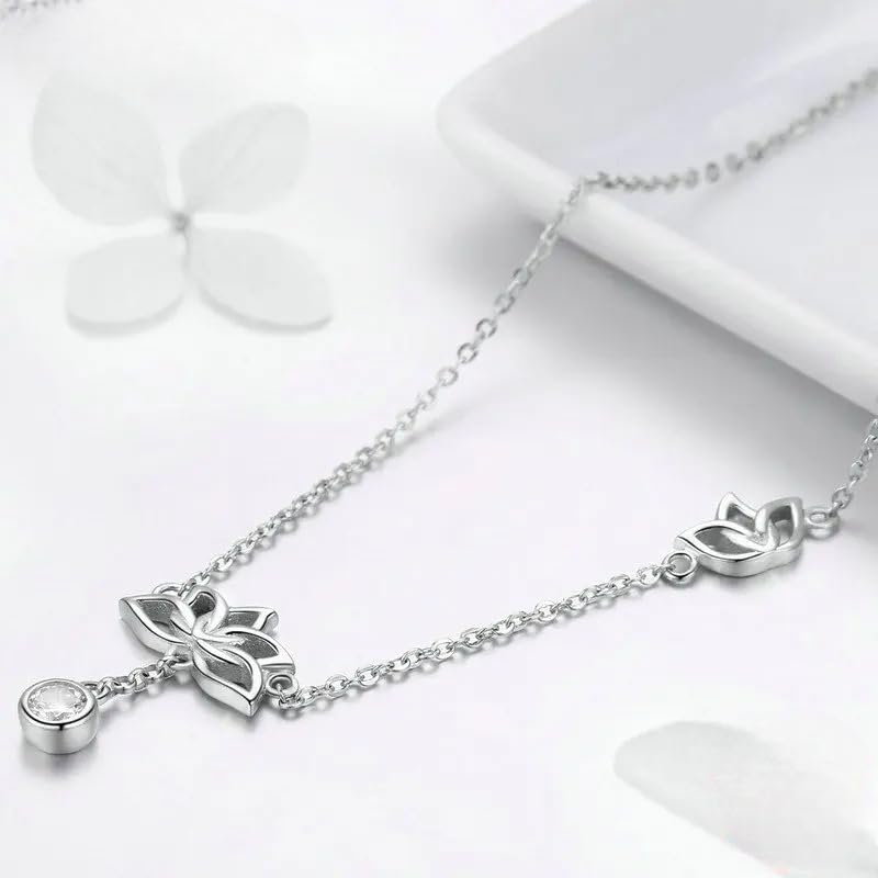 Image of 925 Sterling Silver Lotus Necklace For Women - 14K Gold Filled Lotus Flower Original Pendant Necklaces Lotus Leaf Necklace, Lotus Flower Pendant Necklace, Lotus Flower Necklace