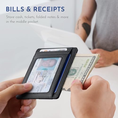 image for Buffway Slim Minimalist Front Pocket RFID Blocking Leather Wallets for